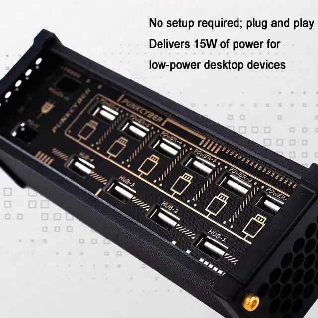 Alt view image 4 of 7 - 6 Ports USB Switcher, Cyberpunk USB Docking Station, with Independent Control Button, Voice Control Function, Data Transmission, for Phones, Tablets, and Gadgets