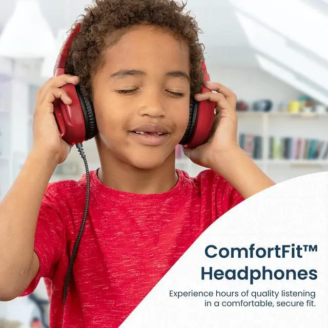 Alt view image 5 of 7 - Rugged 2 Wired Headphones No Mic | USB C - Long Tangle Free Chew-Proof Cord - Reliable Drop Tested and Comfortable for Kids K-12 Students Classroom and School Use - Red
