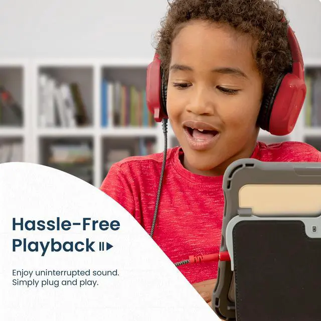 Alt view image 6 of 7 - Rugged 2 Wired Headphones No Mic | USB C - Long Tangle Free Chew-Proof Cord - Reliable Drop Tested and Comfortable for Kids K-12 Students Classroom and School Use - Red