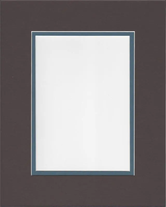 Main image of 16x20 Chocolate Brown and Slate Blue Double Picture Mat, Bevel Cut for 11x14 Picture or Photo