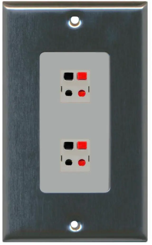 Main image of 2 Port Speaker Decorative Wall Plate - Stainless Steel/Gray - Bracket Included