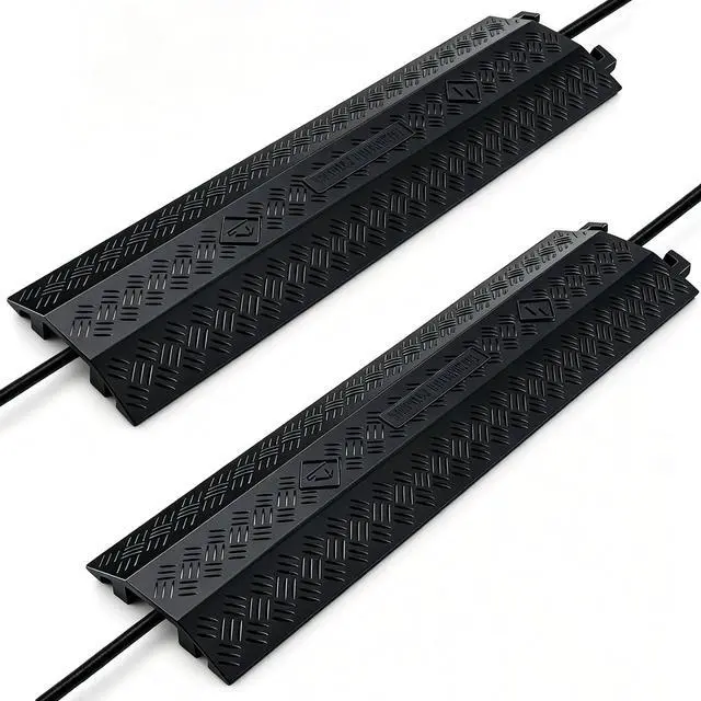 Main image of Heavy Duty Cord Cover 2 Pack 40 Inch Cable Protector Ramp 11000 lbs, Outdoor Floor Wire Cover with 4" Wide Channel, Modular Interlocking Anti Trip Cable Ramp for Driveway Sidewalk Garage(Black)