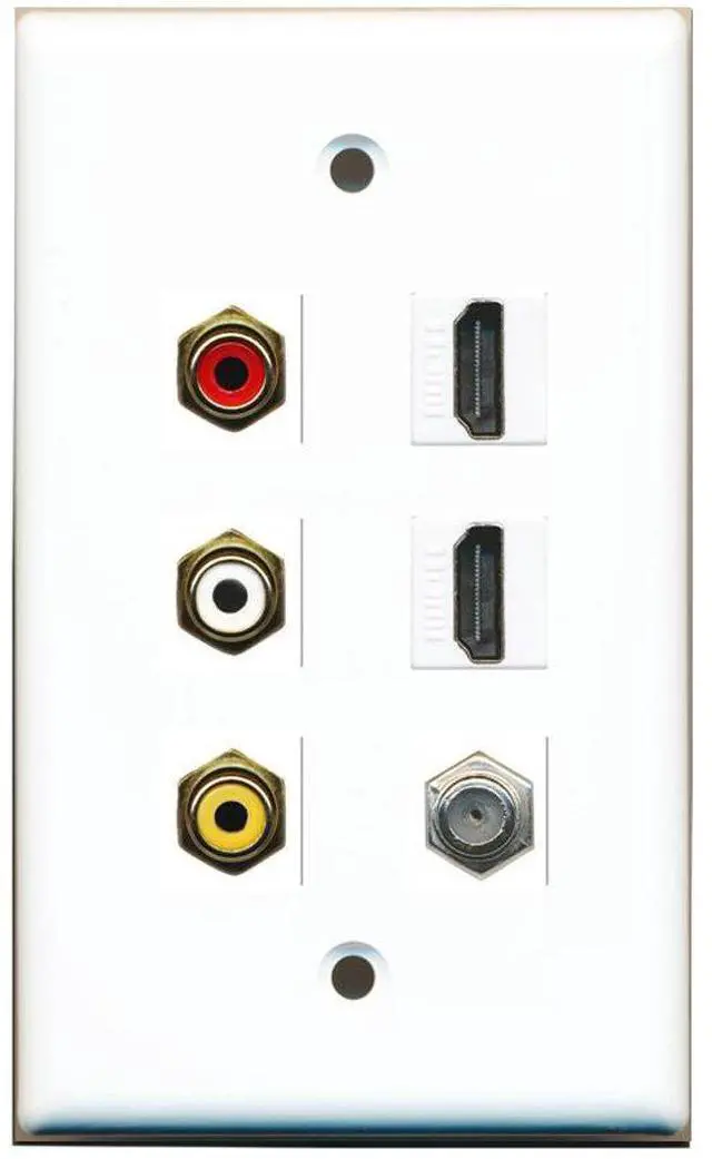 Main image of 3 x RCA - 2 X HDMI and 1 x Coax Cable TV Port Wall Plate - White