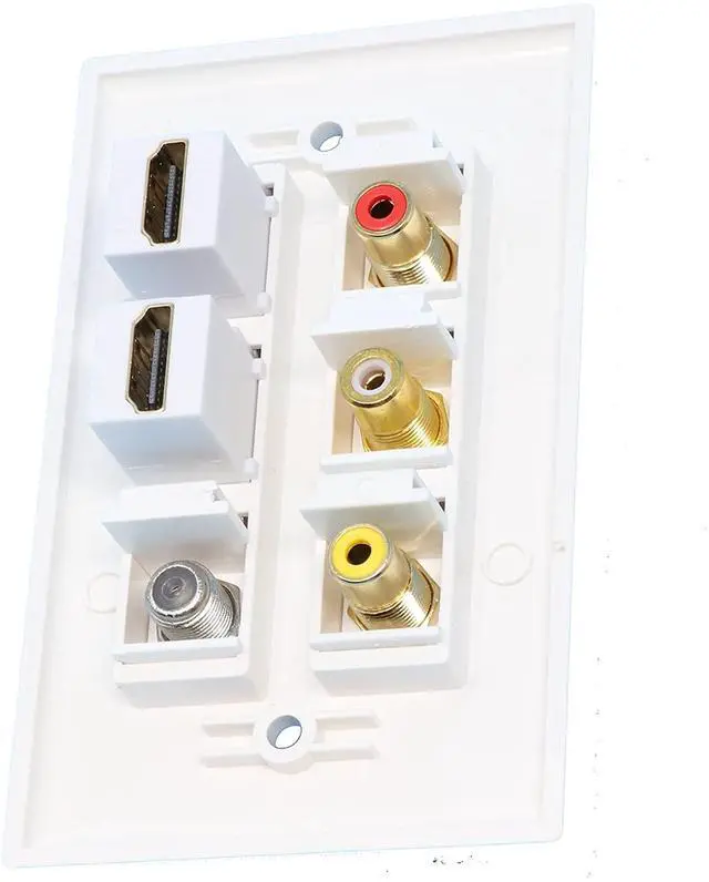 Alt view image 2 of 2 - 3 x RCA - 2 X HDMI and 1 x Coax Cable TV Port Wall Plate - White