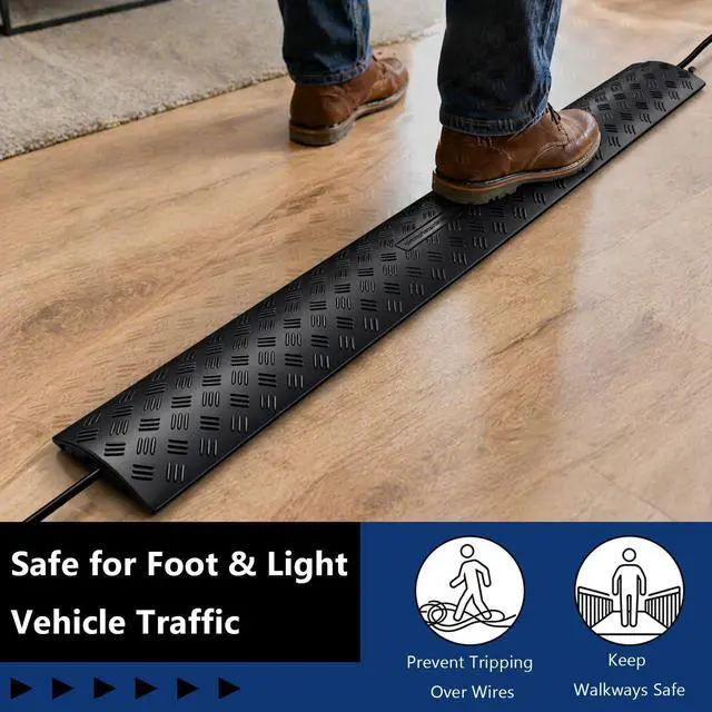 Alt view image 3 of 7 - Heavy Duty Cord Cover 2 Pack 40 Inch Cable Protector Ramp 8800 lbs, Outdoor Floor Wire Cover with 1.6" Wide Channel, Modular Interlocking Anti Trip Cable Ramp for Driveway Sidewalk Garage(Black)