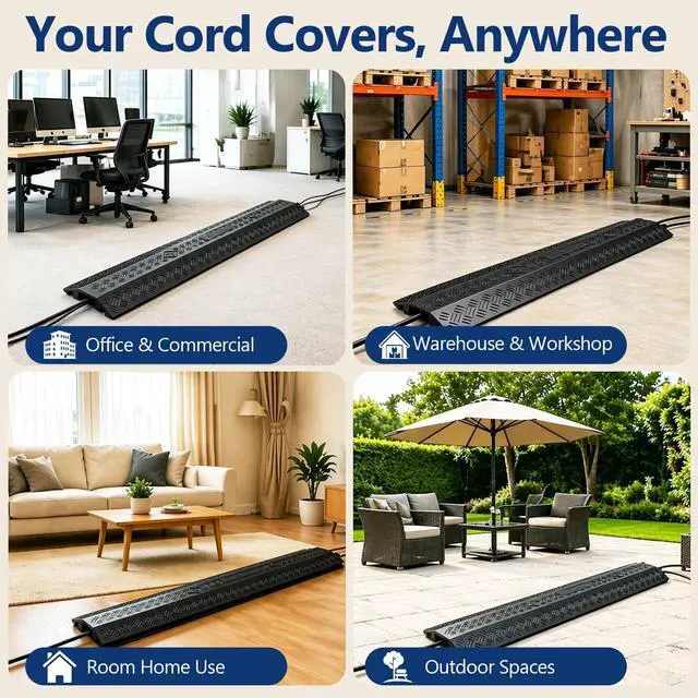 Alt view image 5 of 7 - Heavy Duty Cord Cover 2 Pack 40 Inch Cable Protector Ramp 8800 lbs, Outdoor Floor Wire Cover with 1.6" Wide Channel, Modular Interlocking Anti Trip Cable Ramp for Driveway Sidewalk Garage(Black)