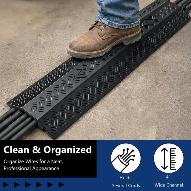 Alt view image 5 of 7 - Heavy Duty Cord Cover 2 Pack 40 Inch Cable Protector Ramp 11000 lbs, Outdoor Floor Wire Cover with 4" Wide Channel, Modular Interlocking Anti Trip Cable Ramp for Driveway Sidewalk Garage(Black)