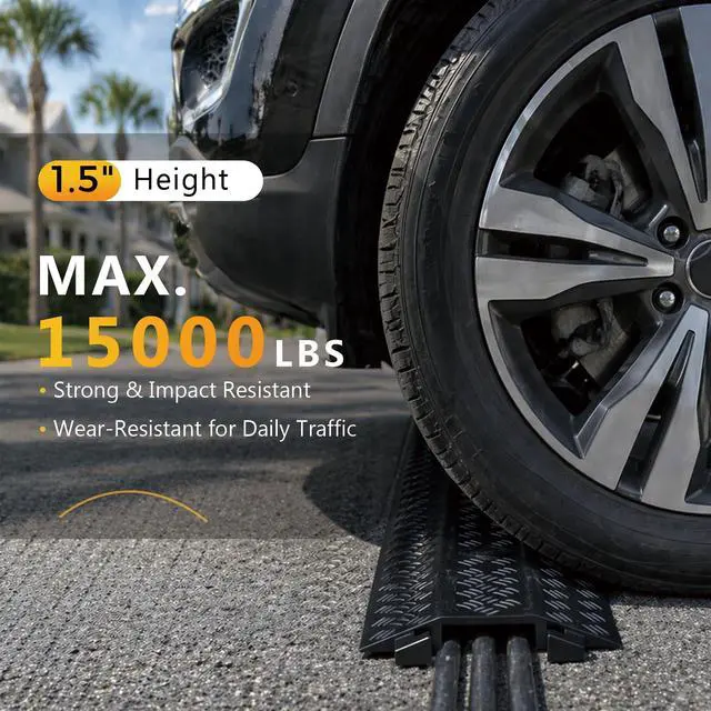 Alt view image 7 of 7 - Heavy Duty Cord Cover 2 Pack 40 Inch Cable Protector Ramp 11000 lbs, Outdoor Floor Wire Cover with 4" Wide Channel, Modular Interlocking Anti Trip Cable Ramp for Driveway Sidewalk Garage(Black)