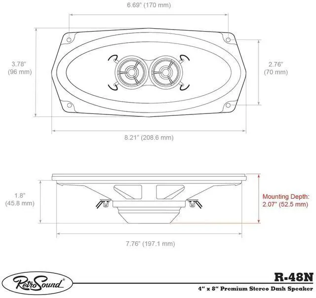 Alt view image 3 of 3 - RetroSound R-48UK 4" x 8" Dash Replacement Speaker for Classic Vehicles