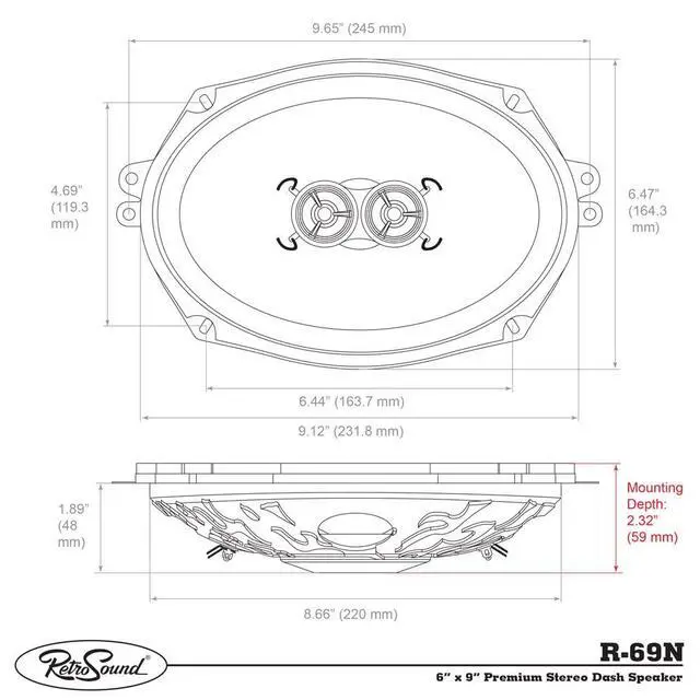 Alt view image 6 of 6 - RetroSound R-69UK 6" x 9" Dash Replacement Speaker for Classic Vehicles