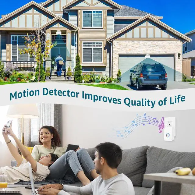 Alt view image 2 of 7 - Outdoor Motion Sensor,Driveway Alarms Wireless Outside Weatherproof, DIY Security Alert System, 97dB Loud 48Ringtones, 5Levels Volume, 7Levels Night Light, 2 Plug-in Receiver and 1 Sensor