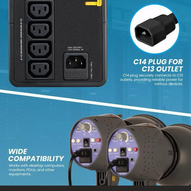 Alt view image 6 of 7 - IronBox Electric IEC C14 to 2X C13 Splitter Power Cord - 10A, 250V, 18/3 AWG - UL Listed Power Extension Cable - Heavy Duty Adapter Cables for Computer, Monitor, PDU, Printer & More (6ft + 2ft Legs)