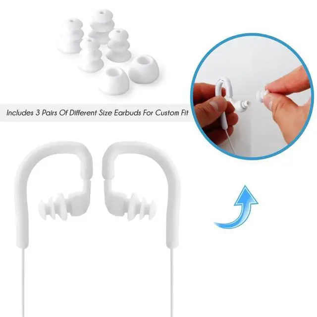 Alt view image 3 of 5 - Home Wired Waterproof Ear Headphones - IP7 Marine Grade Flexible and Comfortable Wearable Earphones for Sport like Swimming Running Gym Workout w/ 3 Earbud MP3 and ipod Compatible PWPE10W