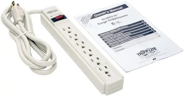 Alt view image 4 of 7 - Eaton Series 6-Outlet Surge Protector Power Strip, 6ft Extension Cord, 900 Joules, 15A Circuit Breaker, White, Manufacturer's & 20,000 Insurance (TLP606)
