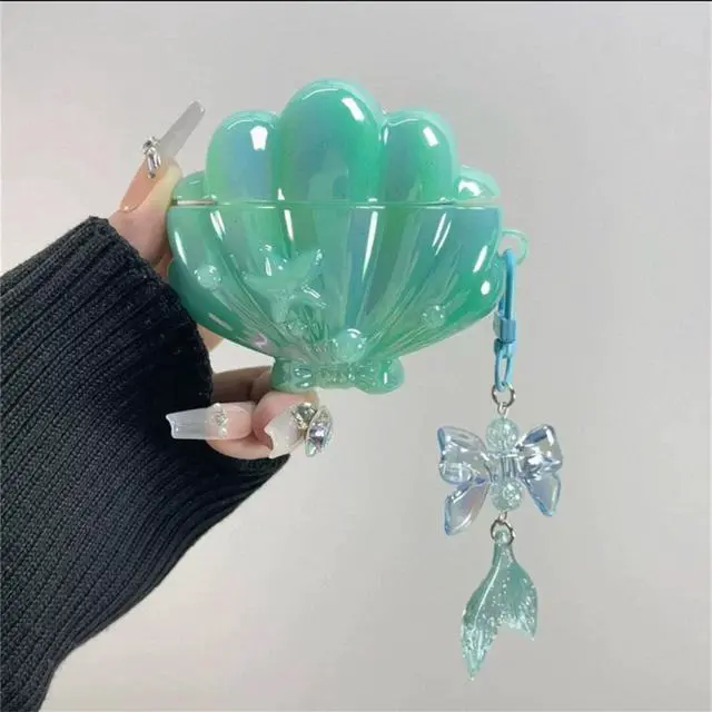 Alt view image 2 of 5 - for Airpods Pro 3 Case Cute (2025),Exquisite Blue 3D Seashell Creative Cartoon Earphone Case,Kawaii Silicone Soft Shell Earphone Protective Cover for Girls Boys (Fish Tail)