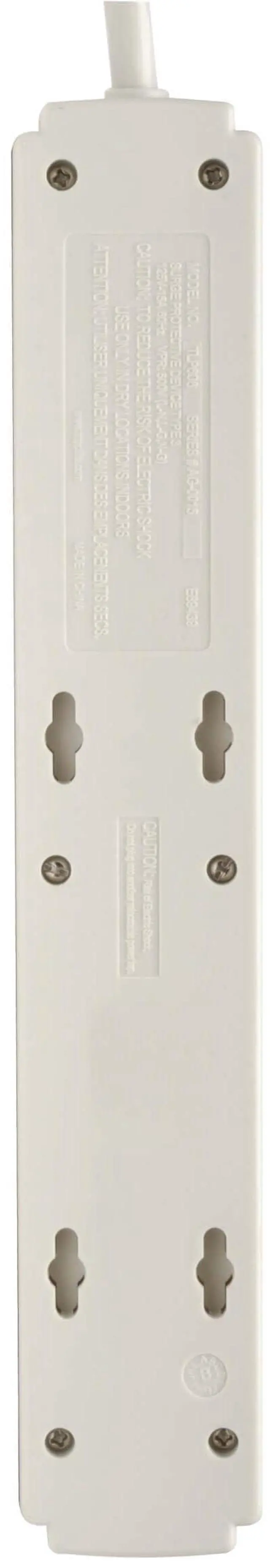Alt view image 7 of 7 - Eaton Series 6-Outlet Surge Protector Power Strip, 6ft Extension Cord, 900 Joules, 15A Circuit Breaker, White, Manufacturer's & 20,000 Insurance (TLP606)