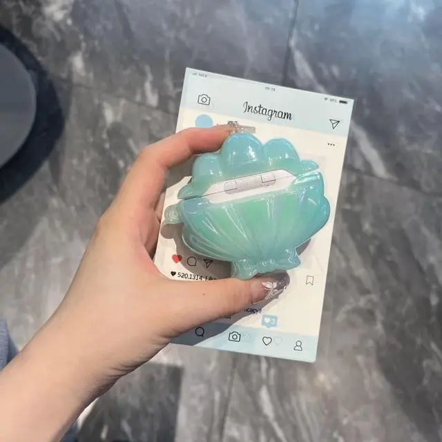 Alt view image 4 of 5 - for Airpods Pro 3 Case Cute (2025),Exquisite Blue 3D Seashell Creative Cartoon Earphone Case,Kawaii Silicone Soft Shell Earphone Protective Cover for Girls Boys (Fish Tail)
