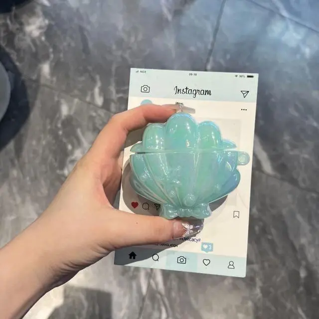 Alt view image 5 of 5 - for Airpods Pro 3 Case Cute (2025),Exquisite Blue 3D Seashell Creative Cartoon Earphone Case,Kawaii Silicone Soft Shell Earphone Protective Cover for Girls Boys (Fish Tail)