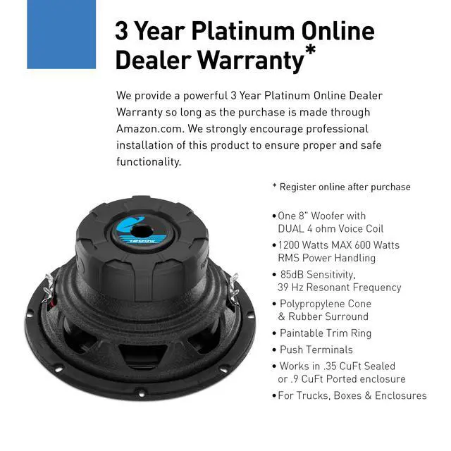 Alt view image 2 of 6 - AC8D Anarchy Series 8 Inch Car Subwoofer - 1200 Watts Max, Dual 4 Ohm Voice Coil, Sold Individually, Hook Up to Amp