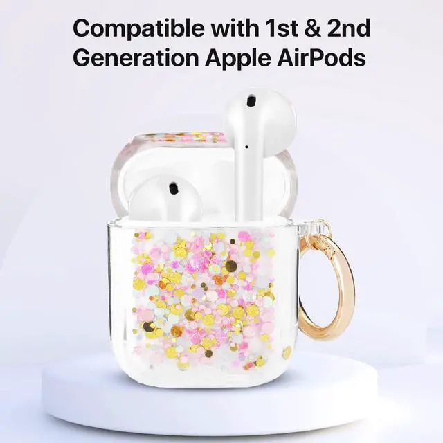 Alt view image 2 of 7 - Gadgets Air Pod Case for Protection - Compatible with 1st & 2nd Generation Apple AirPods- Lightweight Case with Key Ring - Easy to Use - Glitter Pastels