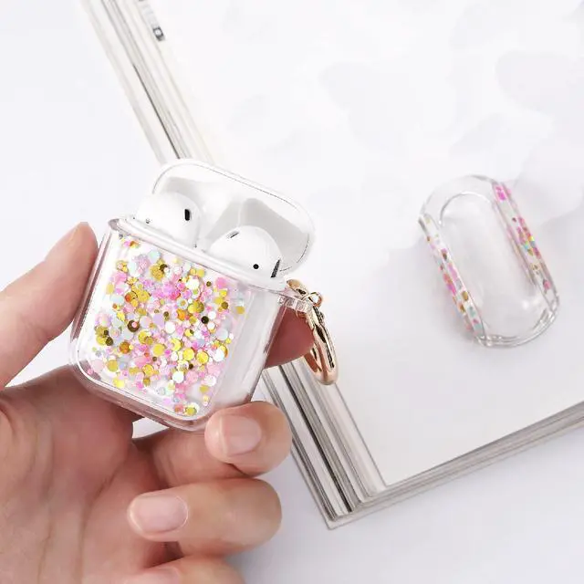 Alt view image 4 of 7 - Gadgets Air Pod Case for Protection - Compatible with 1st & 2nd Generation Apple AirPods- Lightweight Case with Key Ring - Easy to Use - Glitter Pastels