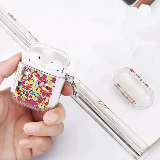 Alt view image 4 of 7 - Gadgets Air Pod Case for Protection - Compatible with 1st & 2nd Generation Apple AirPods- Lightweight Case with Key Ring - Easy to Use - Glitter Confetti
