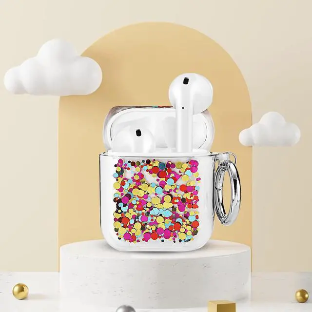 Alt view image 7 of 7 - Gadgets Air Pod Case for Protection - Compatible with 1st & 2nd Generation Apple AirPods- Lightweight Case with Key Ring - Easy to Use - Glitter Confetti