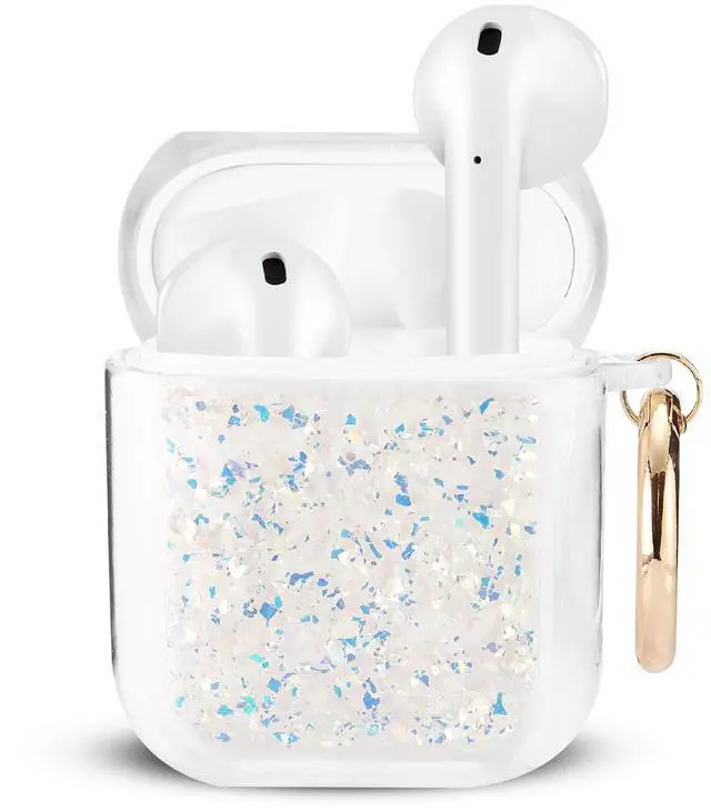 Main image of Gadgets Air Pod Case for Protection - Compatible with 1st & 2nd Generation Apple AirPods- Lightweight Case with Key Ring - Easy to Use - Glitter Silver