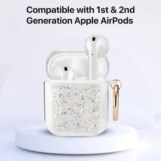 Alt view image 2 of 7 - Gadgets Air Pod Case for Protection - Compatible with 1st & 2nd Generation Apple AirPods- Lightweight Case with Key Ring - Easy to Use - Glitter Silver