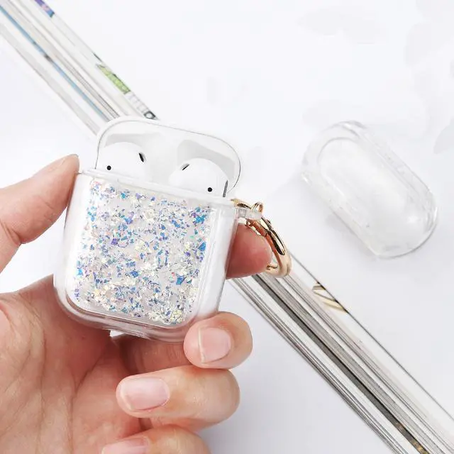 Alt view image 4 of 7 - Gadgets Air Pod Case for Protection - Compatible with 1st & 2nd Generation Apple AirPods- Lightweight Case with Key Ring - Easy to Use - Glitter Silver