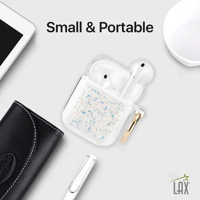 Alt view image 5 of 7 - Gadgets Air Pod Case for Protection - Compatible with 1st & 2nd Generation Apple AirPods- Lightweight Case with Key Ring - Easy to Use - Glitter Silver