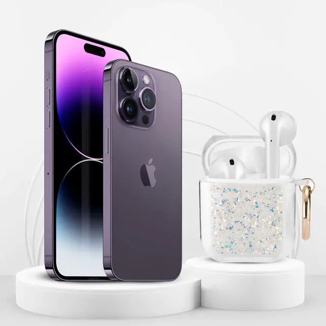 Alt view image 3 of 7 - Gadgets Air Pod Case for Protection - Compatible with 1st & 2nd Generation Apple AirPods- Lightweight Case with Key Ring - Easy to Use - Glitter Silver