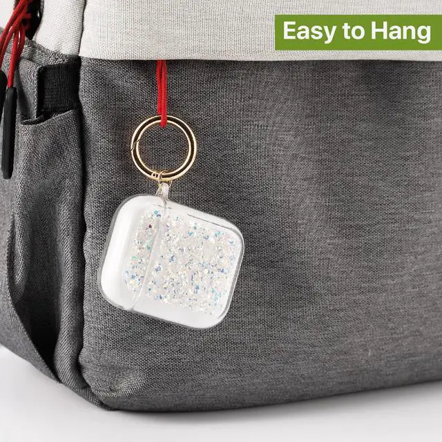 Alt view image 6 of 7 - Gadgets Air Pod Case for Protection - Compatible with 1st & 2nd Generation Apple AirPods- Lightweight Case with Key Ring - Easy to Use - Glitter Silver