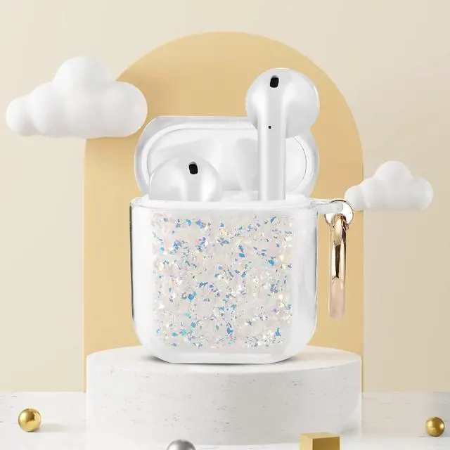 Alt view image 7 of 7 - Gadgets Air Pod Case for Protection - Compatible with 1st & 2nd Generation Apple AirPods- Lightweight Case with Key Ring - Easy to Use - Glitter Silver