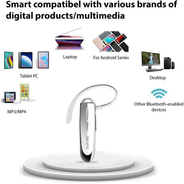 Alt view image 5 of 7 - Bluetooth 5.3 Headset Compatible with Samsung Galaxy S21 FE 5G Wireless Earpiece, IPX5 Waterproof, Dual Microphones, Noise Reduction, 60 Days Standby + 22Hrs HD Talk Time!