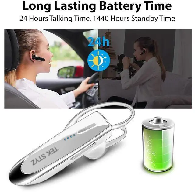 Alt view image 2 of 7 - Bluetooth 5.3 Headset Compatible with Samsung Galaxy S21 FE 5G Wireless Earpiece, IPX5 Waterproof, Dual Microphones, Noise Reduction, 60 Days Standby + 22Hrs HD Talk Time!