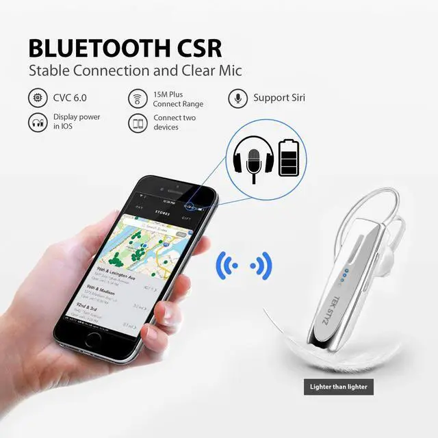 Alt view image 6 of 7 - Bluetooth 5.3 Headset Compatible with Samsung Galaxy S21 FE 5G Wireless Earpiece, IPX5 Waterproof, Dual Microphones, Noise Reduction, 60 Days Standby + 22Hrs HD Talk Time!