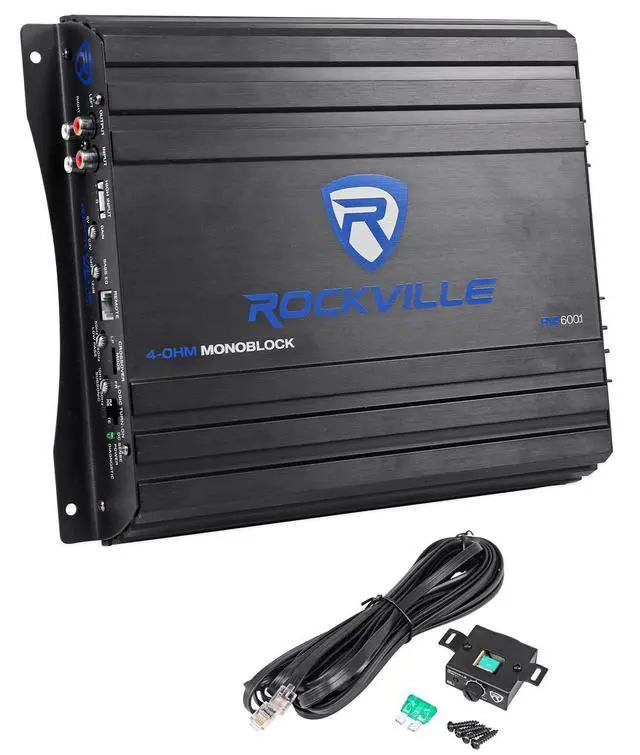 Alt view image 2 of 6 - RVA600.1 1200W Peak Mono Car Amplifier with RWK10 Wiring Kit | 200W RMS, 4-Ohm Class AB, RCA and High-Level Inputs, Low-Pass and Subsonic Filters, Bass Knob, 10-Gauge Wire, 2-Items