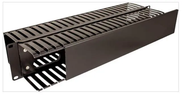 Alt view image 2 of 3 - 2U Server Rack Wire Cable Management with Cover Double Sided Finger Duct Rack Management Panel Wire Duct Raceway Organize 19 Inch Rack (Single)