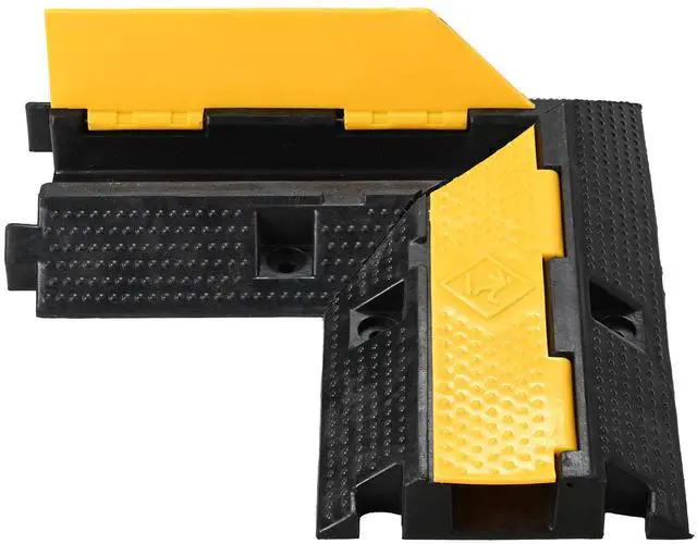 Main image of 90° Left Turn/Right Turn Corner for 1-Channel Cable Protector Ramp, | Heavy Duty Rubber Cord Cover, 22,000 Lbs Load Capacity, Modular Drive Over Hose Protector