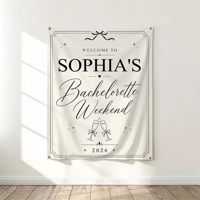 Alt view image 5 of 7 - Personalized Elegant Bachelorette Banner Backdrop Custom Name Bride To Be Destination Welcome Sign Bach Party Photo Backdrop Bridal Shower Hen Party Girls Night Minimalist Decor Wall Art Tapestry