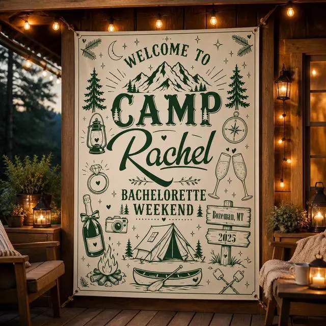 Main image of Personalized Seashells Wedding Bells Bachelorette Banner Backdrop Custom Name Bride To Be Beach Coastal Bach Party Photo Backdrop Bridal Shower Hen Party Bride Tribe Girls Night Decor Sign Art