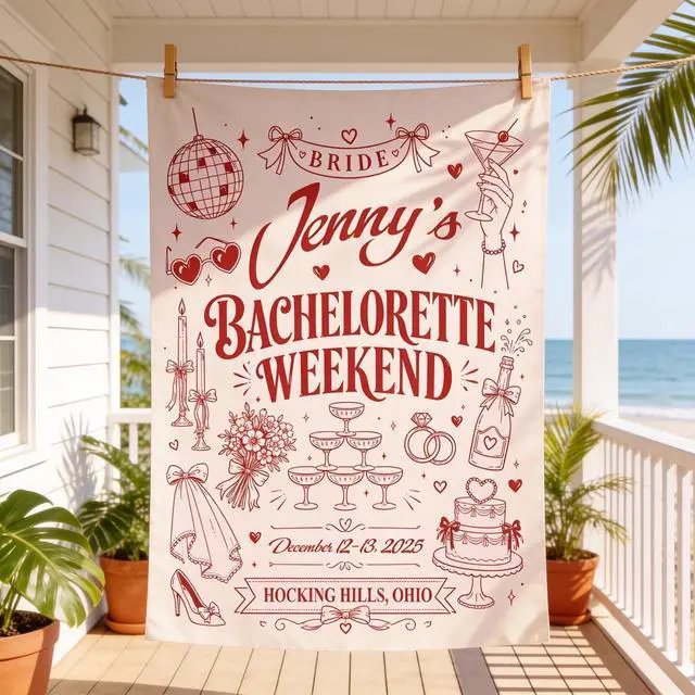Main image of Personalized Bachelorette Weekend Banner Backdrop Custom Name Bride To Be Disco Nashville Bach Party Photo Backdrop Bridal Shower Hen Party Girls Night Bride Tribe Last Dance Pink Decor Sign Wall Art