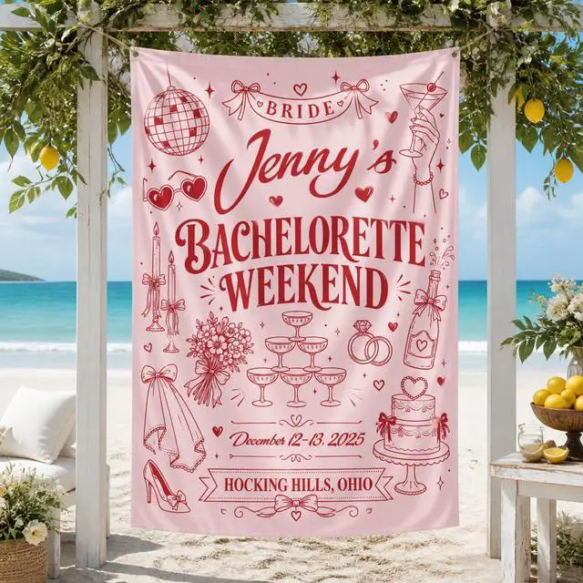 Alt view image 2 of 7 - Personalized Bachelorette Weekend Banner Backdrop Custom Name Bride To Be Disco Nashville Bach Party Photo Backdrop Bridal Shower Hen Party Girls Night Bride Tribe Last Dance Pink Decor Sign Wall Art