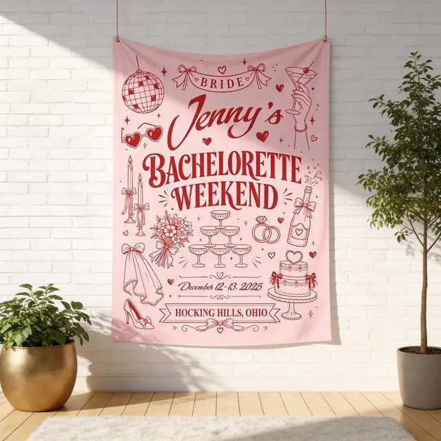 Alt view image 4 of 7 - Personalized Bachelorette Weekend Banner Backdrop Custom Name Bride To Be Disco Nashville Bach Party Photo Backdrop Bridal Shower Hen Party Girls Night Bride Tribe Last Dance Pink Decor Sign Wall Art