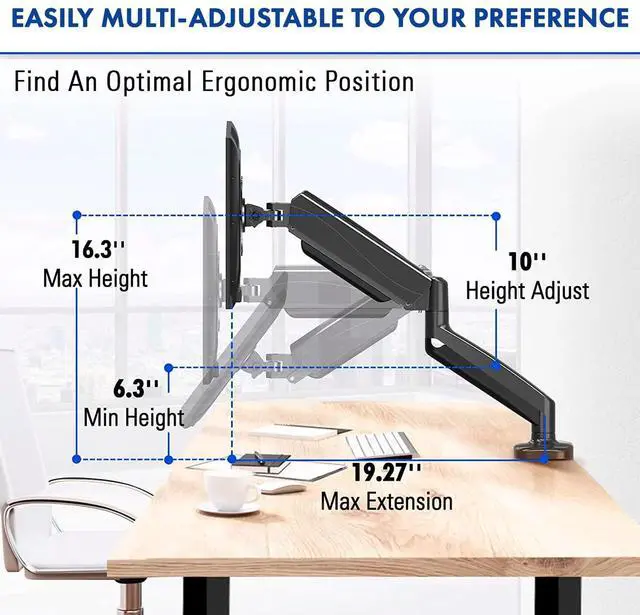 Alt view image 5 of 7 - Spring LCD Monitor Arm with USB and Multimedia Ports for: Dell 27-inch USB-C Monitor S2723HC - Full HD (1920 x 1080 Display, 75Hz Refresh Rate, 4MS