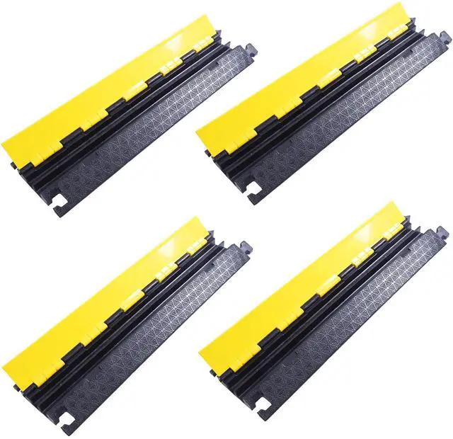 Main image of 4-Pack Rubber Cable Protector Ramp 2-Channel | Heavy-Duty Floor Cord Cover for Driveway, Warehouse, Events - 22,000 lbs Load Capacity - Indoor & Outdoor Use