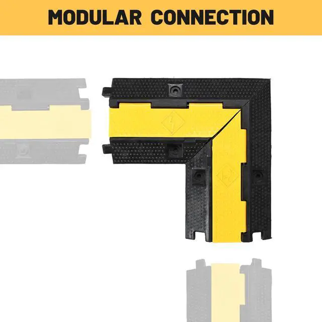 Alt view image 2 of 7 - 90° Left Turn/Right Turn Corner for 1-Channel Cable Protector Ramp, | Heavy Duty Rubber Cord Cover, 22,000 Lbs Load Capacity, Modular Drive Over Hose Protector