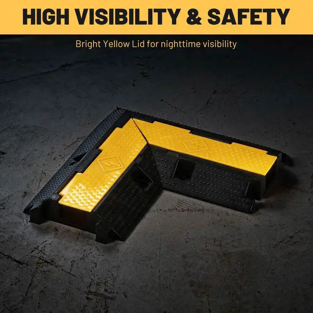 Alt view image 6 of 7 - 90° Left Turn/Right Turn Corner for 1-Channel Cable Protector Ramp, | Heavy Duty Rubber Cord Cover, 22,000 Lbs Load Capacity, Modular Drive Over Hose Protector