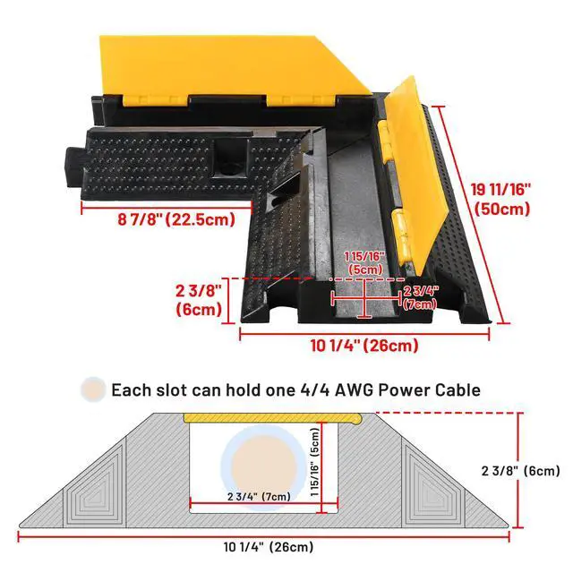 Alt view image 7 of 7 - 90° Left Turn/Right Turn Corner for 1-Channel Cable Protector Ramp, | Heavy Duty Rubber Cord Cover, 22,000 Lbs Load Capacity, Modular Drive Over Hose Protector